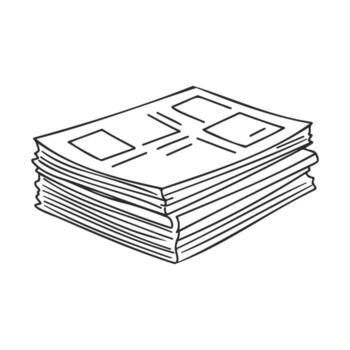 Stack of newspapers with front page illustrations in black and white drawing vector