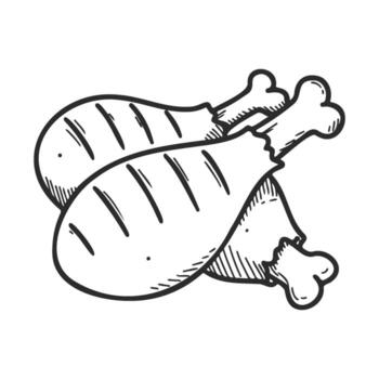 Grilled chicken drumsticks sketch with cross-hatching on white background vector