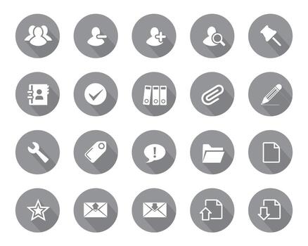 White web icons on grey sphere set symbol . flat editable isolated set of icons vector