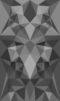 Vertical abstract low poly design in grayscale tones, featuring symmetrical geometric shapes and sharp triangular facets forming a modern and dimensional pattern. vector