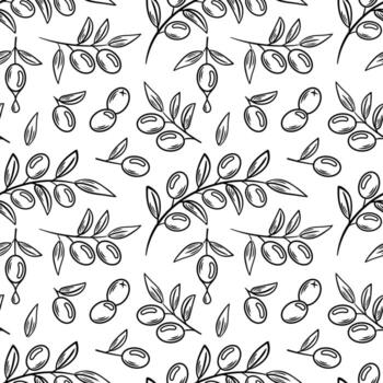A seamless pattern of hand-drawn olives and leaves, showcasing a charming sketch style. This illustration is ideal for textile design, packaging, and home decor, adding a touch of natural elegance vector