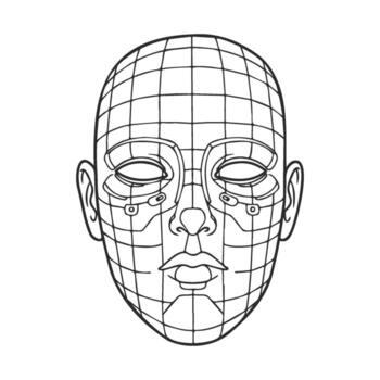 Digital grid face, geometric lines, facial mapping technology, wireframe design vector