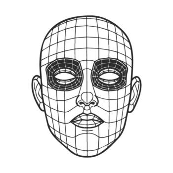 Wireframe mask design of human head with grid pattern and detailed features vector