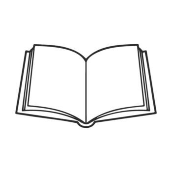 Simple outline of an open book with blank pages in black and white vector