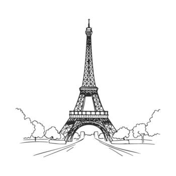 Eiffel tower line art with trees and street view vector
