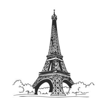 Eiffel tower with clear sky and trees vector