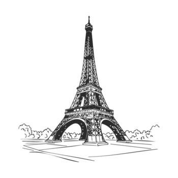 Eiffel tower sketch with detailed architecture and scenic parisian background vector