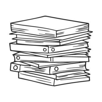 apilar de libros y carpetas bosquejo en negro y blanco vector