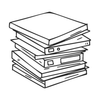 Stack of books and binders in black and white with simple lines vector