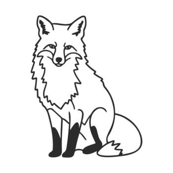 Outline of sitting fox with bushy tail and pointed ears vector