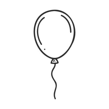 Black and white line drawing of a floating balloon with string vector