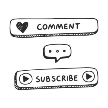 Hand drawnstyle comment and subscribe buttons with heart and play symbols vector