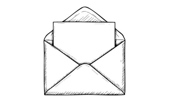 Hand drawnopen envelope with paper insert - sketch style illustration vector