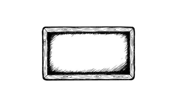 Hand drawnrectangular wooden frame with blank center on white background vector