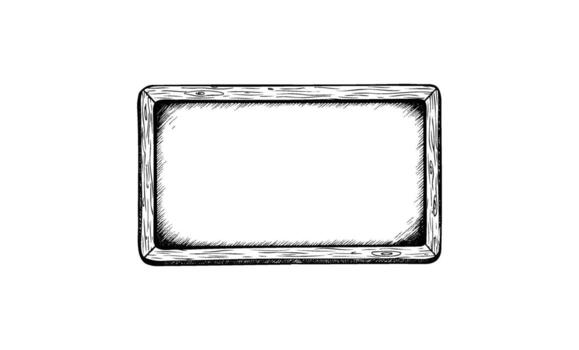 Hand drawnwooden rectangular frame with empty center on white background vector