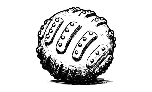 Detailed black and white sketch of textured bumpy ball with intricate patterns vector