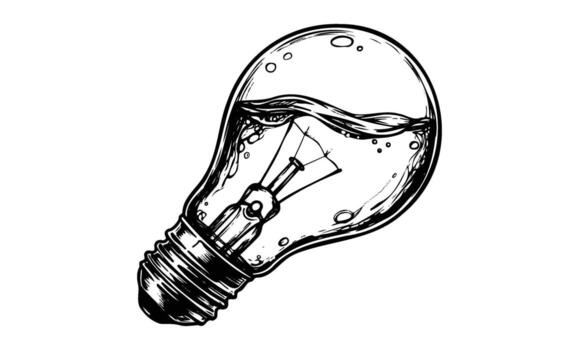 Sketch of a light bulb with water inside on white background vector