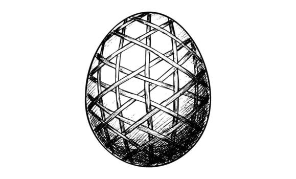intrincado negro y blanco bosquejo de un con patrón enrejado huevo vector