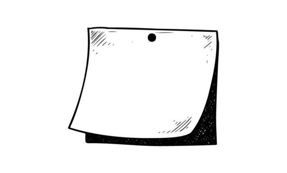 Blank sticky note sketch with push pin on white background vector