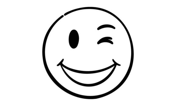 Smiling winking emoticon with open-mouth expression vector
