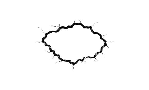 Irregular cracked hole in wall with jagged edges and empty center vector
