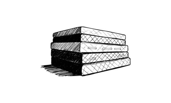 Stack of Hand drawnmattresses with detailed sketching and cross-hatching vector