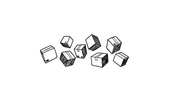 Hand drawnsketch of various unlabeled boxes on white background vector