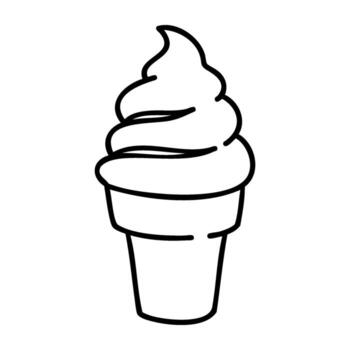 Vanilla soft serve ice cream cone drawn in simple line art style vector