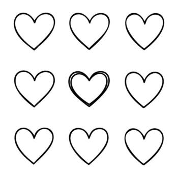 set of nine minimalist heart outlines in grid pattern vector