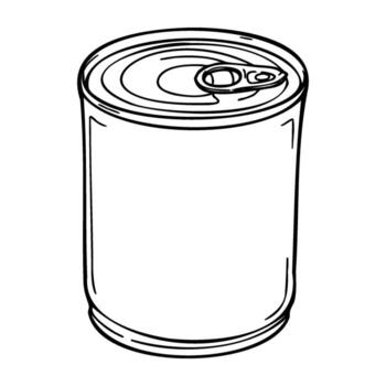 Line drawing of a beverage can with top view of lid and pull tab vector
