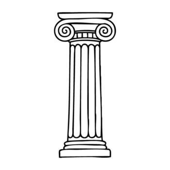 antiguo iónico columna con Desplazarse diseño y estriado eje vector