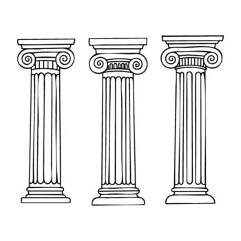 clásico iónico columnas arquitectura diseño con estriado ejes y volutas vector