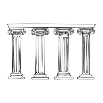 ilustración de cuatro clásico griego columnas con iónico capitales en línea Arte estilo vector