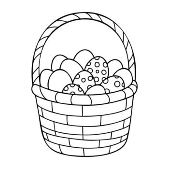 Basket of easter eggs in patterned and plain styles vector