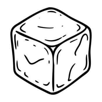 Hand-drawn ice cube with simple line art and minimalistic design vector