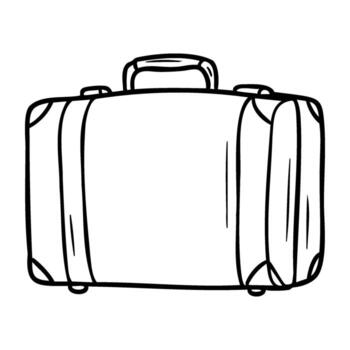 Simple line drawing of a suitcase with handle and straps vector