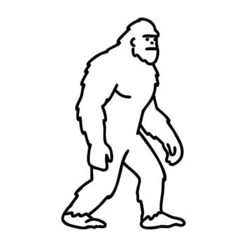 Silhouette of yeti in walking pose with minimalistic outline style vector