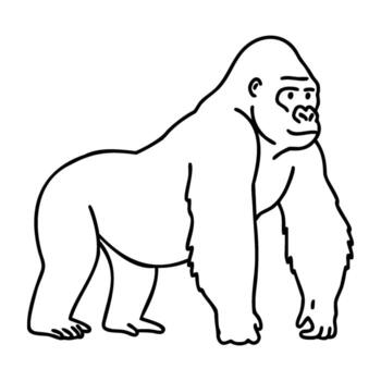 Outline of a standing gorilla in profile view vector