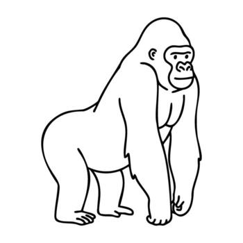 Outline drawing of a standing gorilla in profile view vector