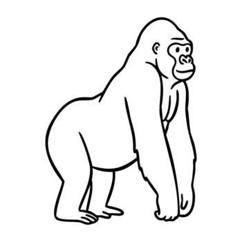 Outline of a standing gorilla facing left with minimalist style vector