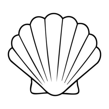Simple line drawing of a scallop shell with rounded edges and radiating lines vector