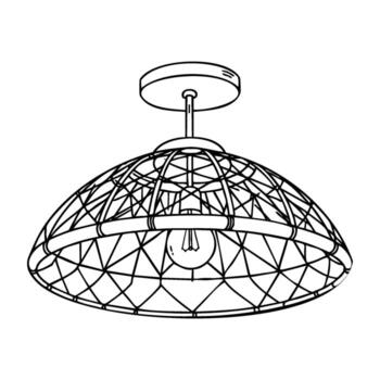 Modern wireframe ceiling light fixture with exposed bulb design vector