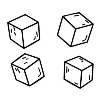 monocromo línea Arte de giratorio geométrico cubitos en varios anglos vector