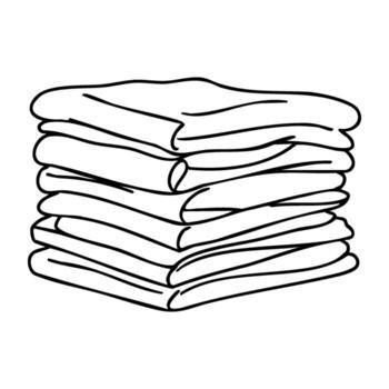 Stack of folded t-shirts in minimalist line art design vector