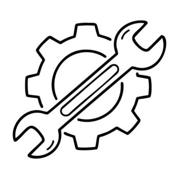 Wrench and gear icon symbolizing tools and mechanical engineering vector