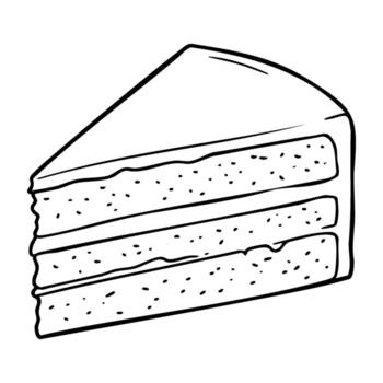Illustration of a three-layer cake slice with frosting in black outline vector