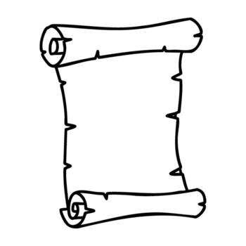 Ancient scroll with decorative edges in black and white line art vector