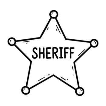 Sheriff badge outline with stencil font in black and white vector