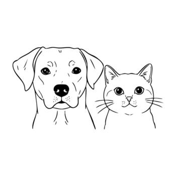 Outline drawing of a dog and cat facing forward vector