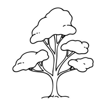 sencillo contorno de un árbol con cuatro ramas y hojas vector